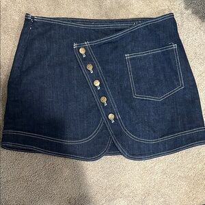 Pilcro Dark Blue Denim Mini Skirt with Button-Front Detail